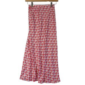 Y2K Midi Skirt Womens S Pink Geometric Print Made in Italy Retro Satin Slip Vtg